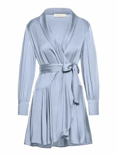 Zimmermann Silk Wrap Mini Dress In Blue