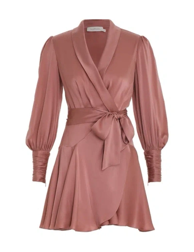 Zimmermann Silk Wrap Mini Dress Dusty Pink