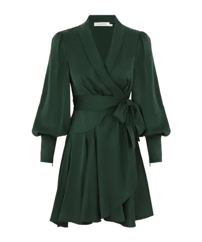 Zimmermann Silk Wrap Mini Dress In Forest