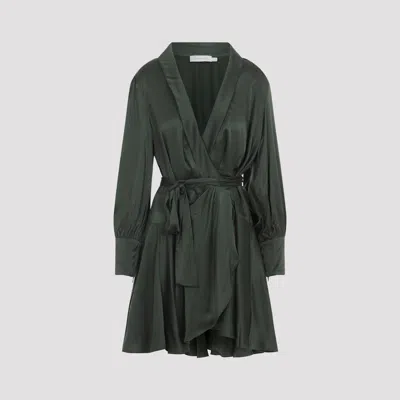 Zimmermann Silk Wrap Mini Dress In Green