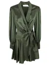 Zimmermann Silk Wrap Mini Dress In Green