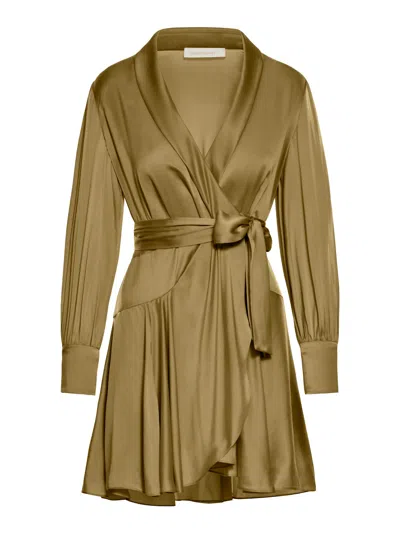 Zimmermann Silk Wrap Mini Dress In Green