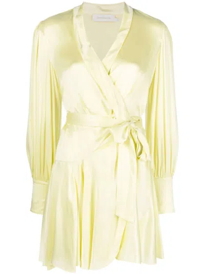 Zimmermann Silk Wrap Mini Dress In Lemon In Multi