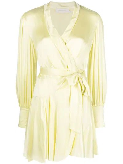 ZIMMERMANN SILK WRAP MINI DRESS LEMON