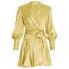 Zimmermann Silk Wrap Mini Dress Mustard In Gold