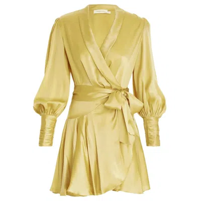 Zimmermann Silk Wrap Mini Dress Mustard