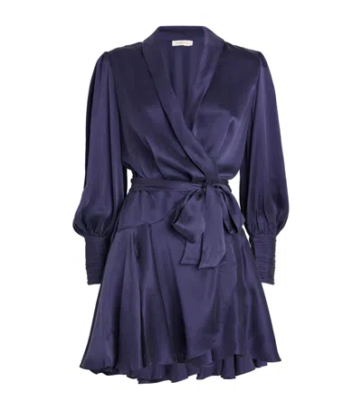 Zimmermann Silk Wrap Mini Dress In Navy