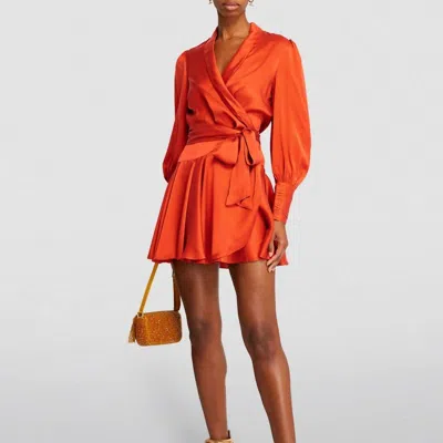 Zimmermann Silk Wrap Mini Dress In Orange