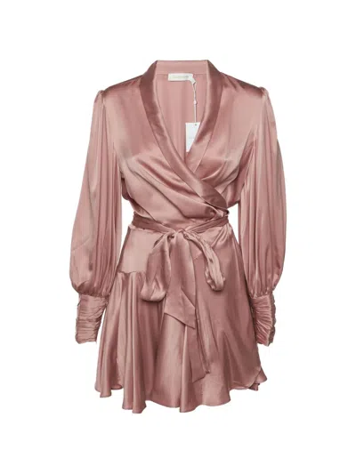Pre-owned Zimmermann Silk Wrap Mini Dress In Pink