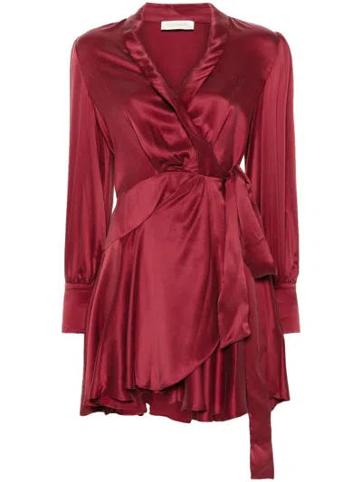 Zimmermann Silk Wrap Mini Dress In Burgundy