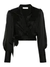 Zimmermann Silk Blouson-sleeve Wrap Top In Black