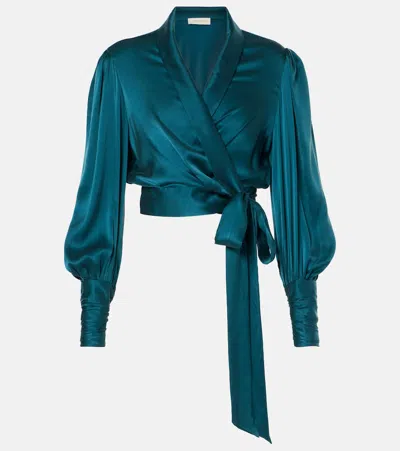 Zimmermann Silk Wrap Top In Blue