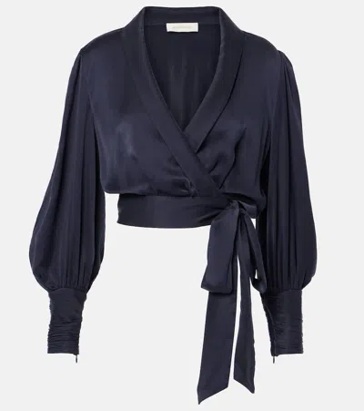 Zimmermann Silk Wrap Blouse Navy In Blue