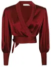 Zimmermann Silk Cropped Blouse In Bur Burgundy
