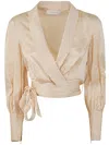Zimmermann Pleated Washed-silk Wrap Blouse In Pink