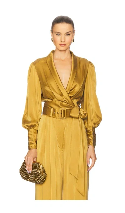 Zimmermann Silk Wrap Top In Green