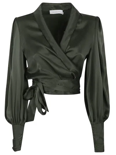 Zimmermann Silk Wrap Top In Green