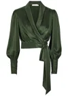 Zimmermann Silk Wrap Top With Puff Sleeves In Green