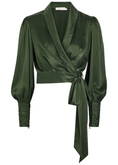 Zimmermann Silk Wrap Top In Green