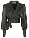 Zimmermann Silk Wrap Top With Puff Sleeves In Green
