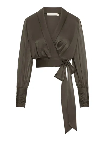Zimmermann Silk Wrap Top In Green