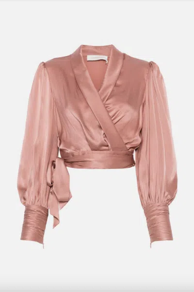 Zimmermann Silk Wrap Top In Blush In Pink