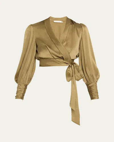 Zimmermann Silk Wrap Top In Gold