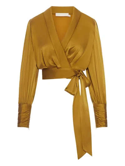 Zimmermann Silk Wrap Top In Yellow