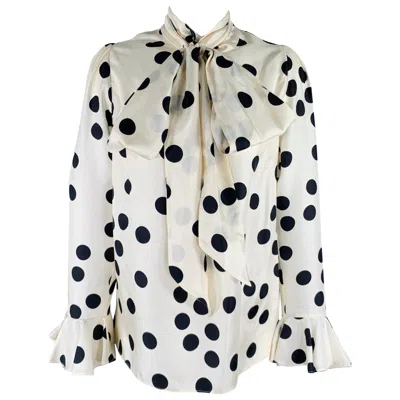 Pre-owned Zimmermann Size S Beige Black Silk Polka Dot Bow Blouse