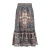 Zimmermann Womens Blue Cream Indienne Ascension Tiered Silk Midi Skirt Xs