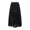 Zimmermann Zim Rhiannon Embroidered Scallop Hem Wblt Midi Skirt Black In Black