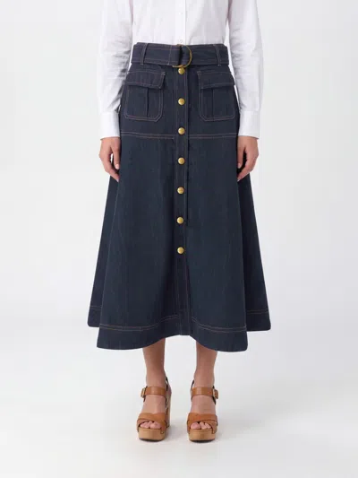 Zimmermann Denim High-rise A-line Midi Skirt In Blue