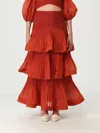 Zimmermann Ruffled Brick Red Maxi Skirt With Flared Hem And Draped Detail In Orange