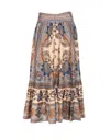 Zimmermann Womens Blue Cream Indienne Ascension Tiered Silk Midi Skirt Xs