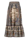Zimmermann Womens Blue Cream Indienne Ascension Tiered Silk Midi Skirt Xs In Brown