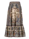 Zimmermann Womens Blue Cream Indienne Ascension Tiered Silk Midi Skirt Xs In Brown