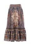 Zimmermann Women Indienne Floral Habotai Silk Ascension Tiered Midi Skirt In Multi