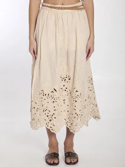ZIMMERMANN WYLIE EMBROIDERED MIDI SKIRT