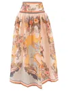 Zimmermann Linen Nautrical Map Print Midi Skirt
