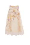 Zimmermann Womens Pansy Floral Memento Embroidered Linen And Silk Midi Skirt Xs In Neutral