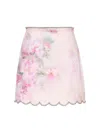 Zimmermann Delicate Floral Print Skirt With Scalloped Hemline In Pink