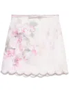 Zimmermann Crush Scalloped Floral Mini Skirt In White