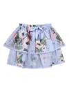 Zimmermann Kids Everley Floral-print Tiered Skirt In Purple