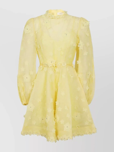 Zimmermann Mini Floral Applique Dress In Yellow