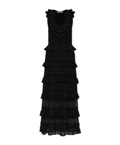 Zimmermann Crush Frilled V-neck Midi Dress In Black