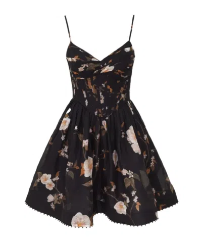 Zimmermann Valiant Floral-print Linen And Silk-blend Corset Mini Dress In Brown