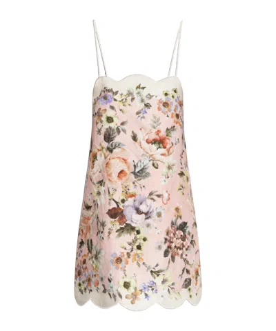 Zimmermann Mini Floral Linen Dress In Pink