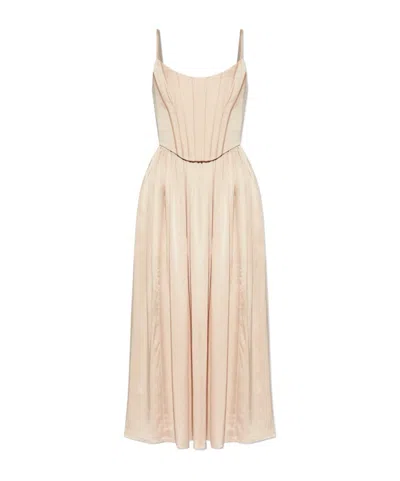 Zimmermann Pleated Flared Satin Dress In Pink