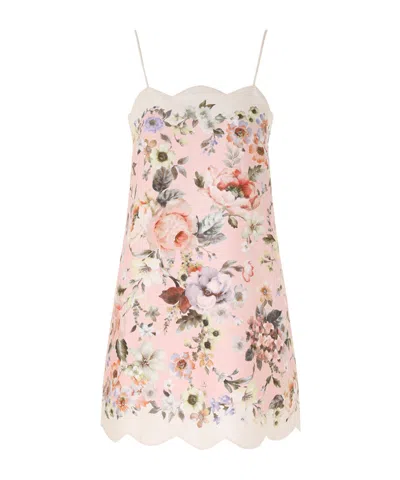 Zimmermann Mini Floral Linen Dress In Pink