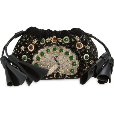 Zimmermann Small Cloud 91 Embroidered Peacock Clutch In Black Tones